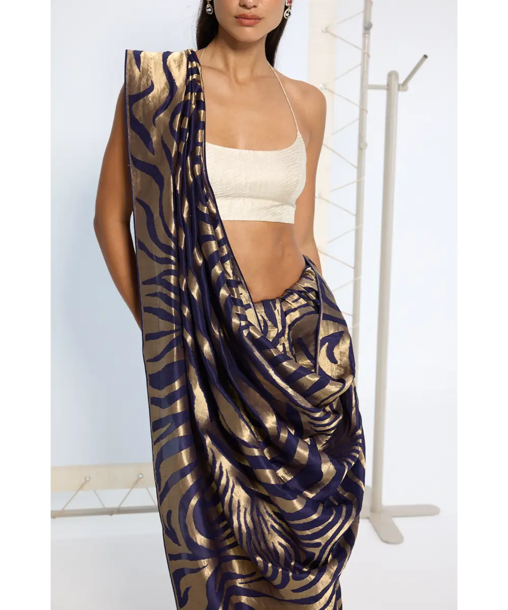 EKAYA BANARAS - Handwoven Blue & Gold Silk Saree